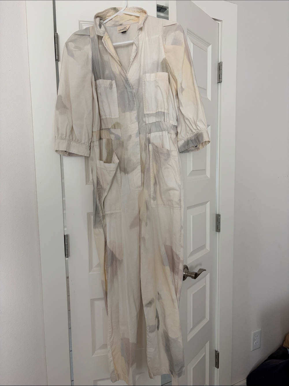Universal Thread Neutral Tie-Dye Utility Jumpsuit in Beige and Gray